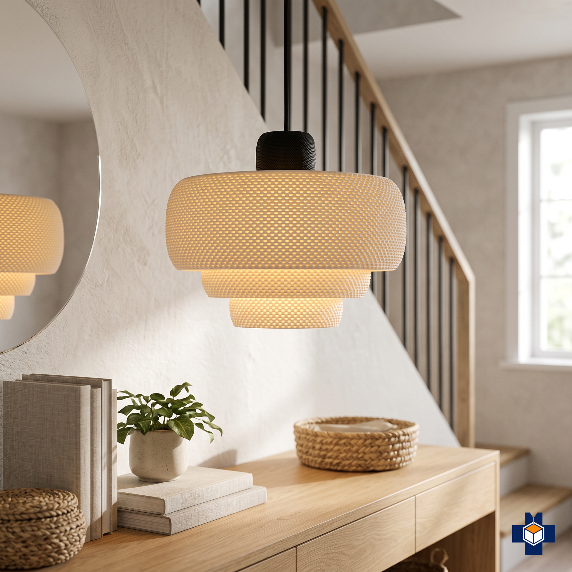 LUCIANA pendant in a modern entryway beside a staircase