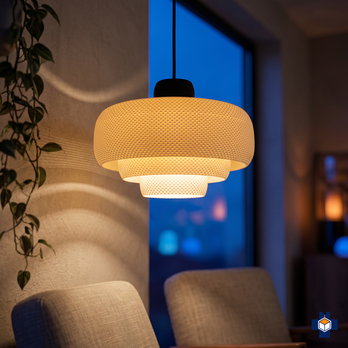 LUCIANA pendant glowing at dusk in a cozy corner