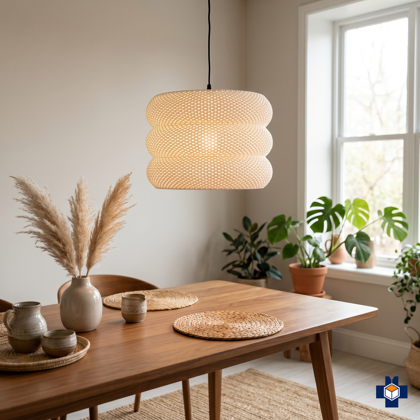 MARA ribbed drum pendant light over a dining table