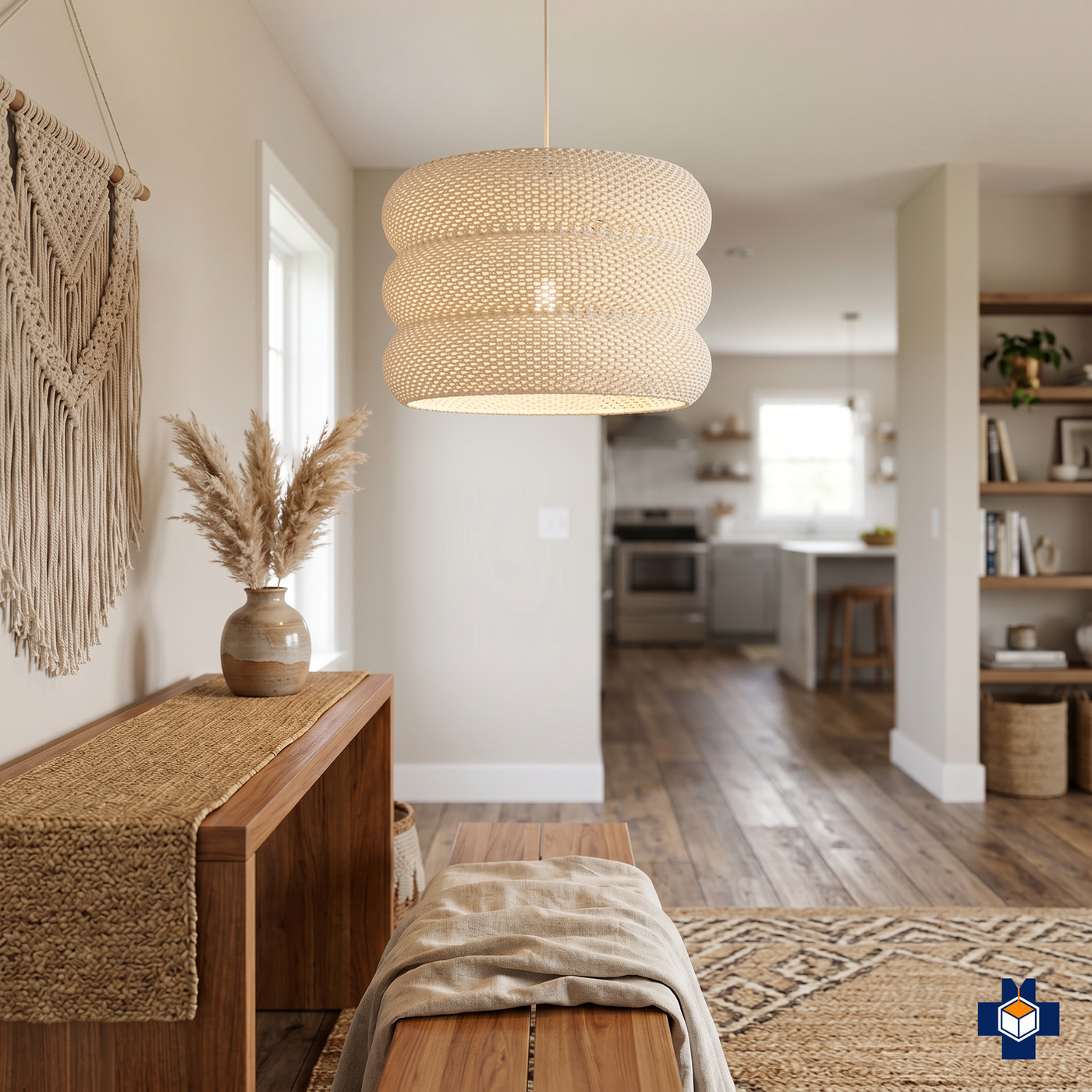 MARA ribbed drum pendant light statement in an entryway