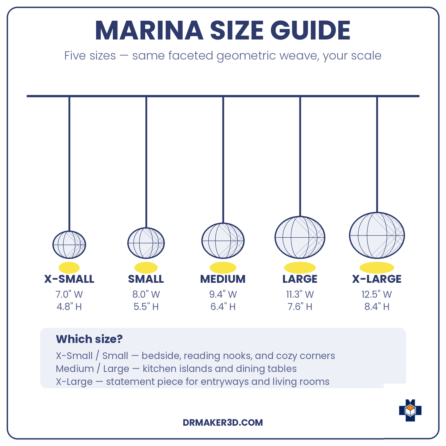 MARINA pendant size guide
