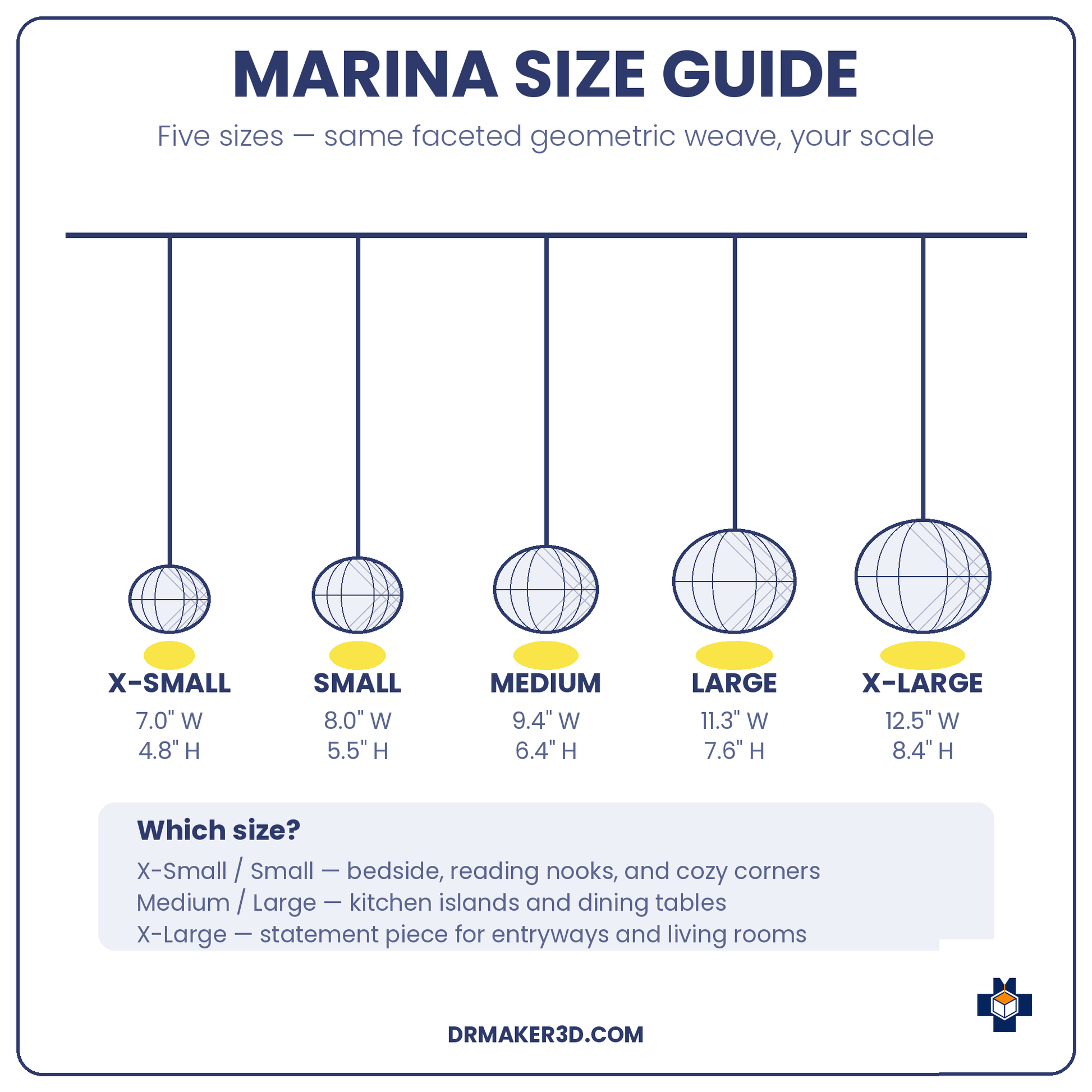 MARINA pendant size guide