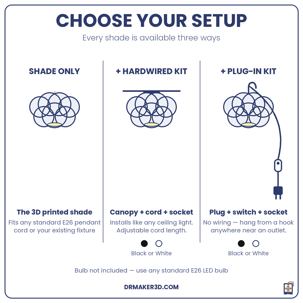 NIMBUS setup options: shade only, hardwired, plug-in