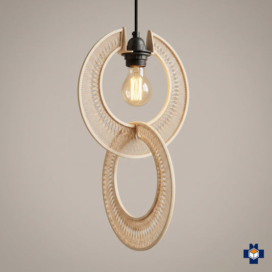 ORB interlocking woven-ring pendant light, ivory, main view