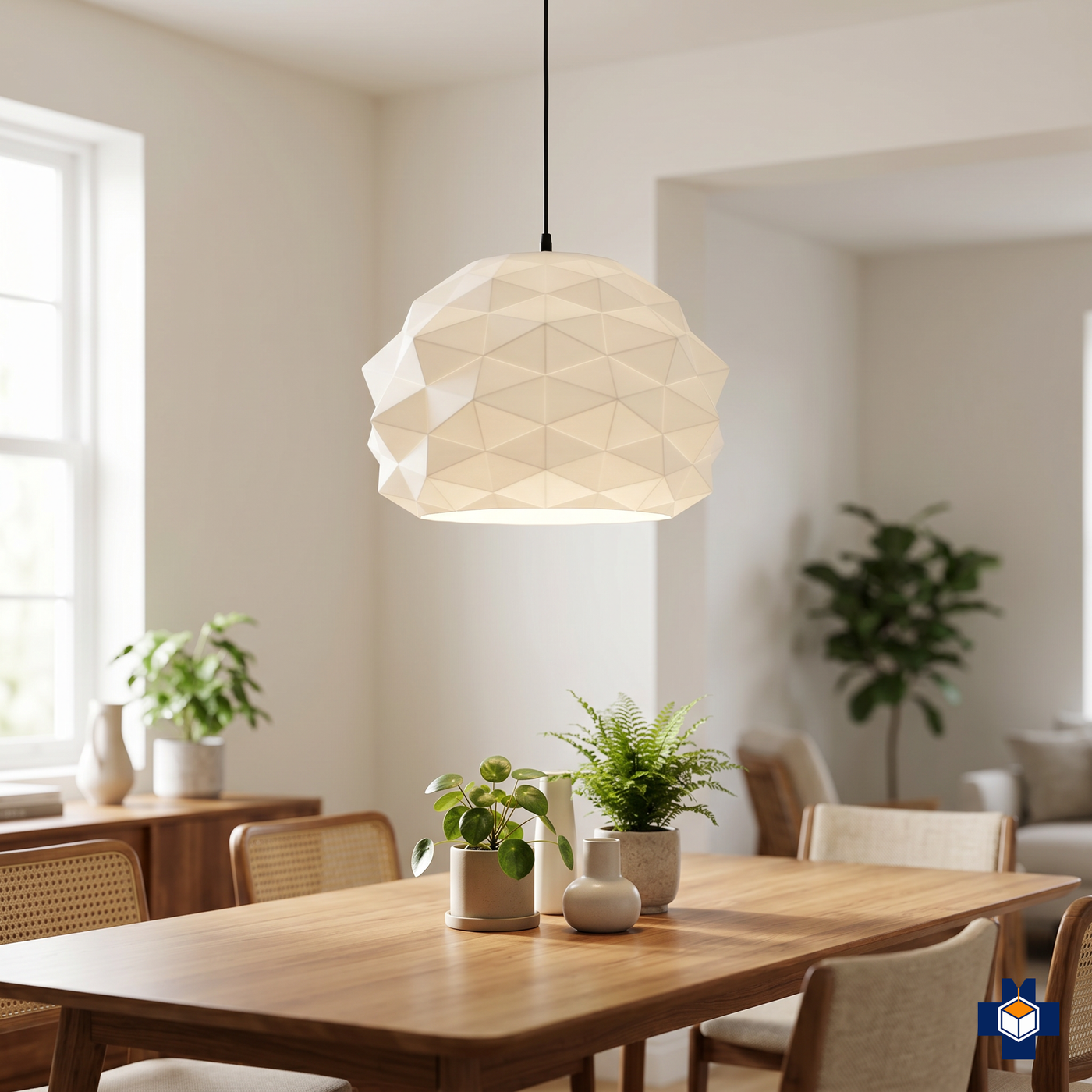 POLY faceted dome pendant light over a dining table