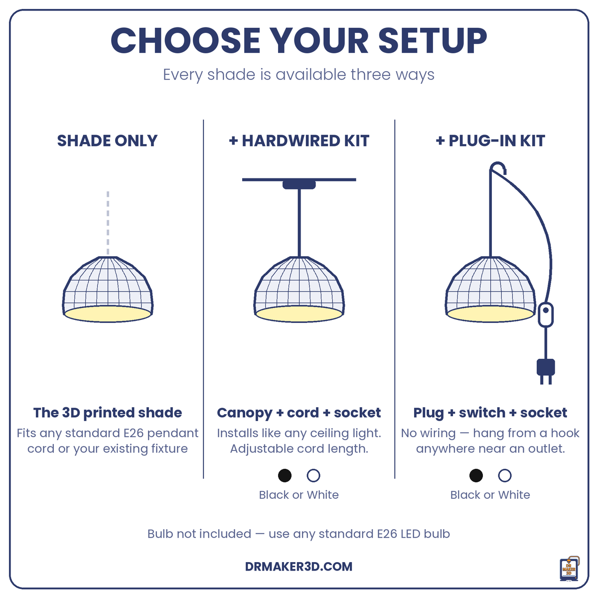POLY setup options: shade only, hardwired, plug-in