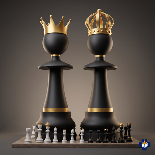 ROYALTY giant King and Queen chess pieces, angled scale view