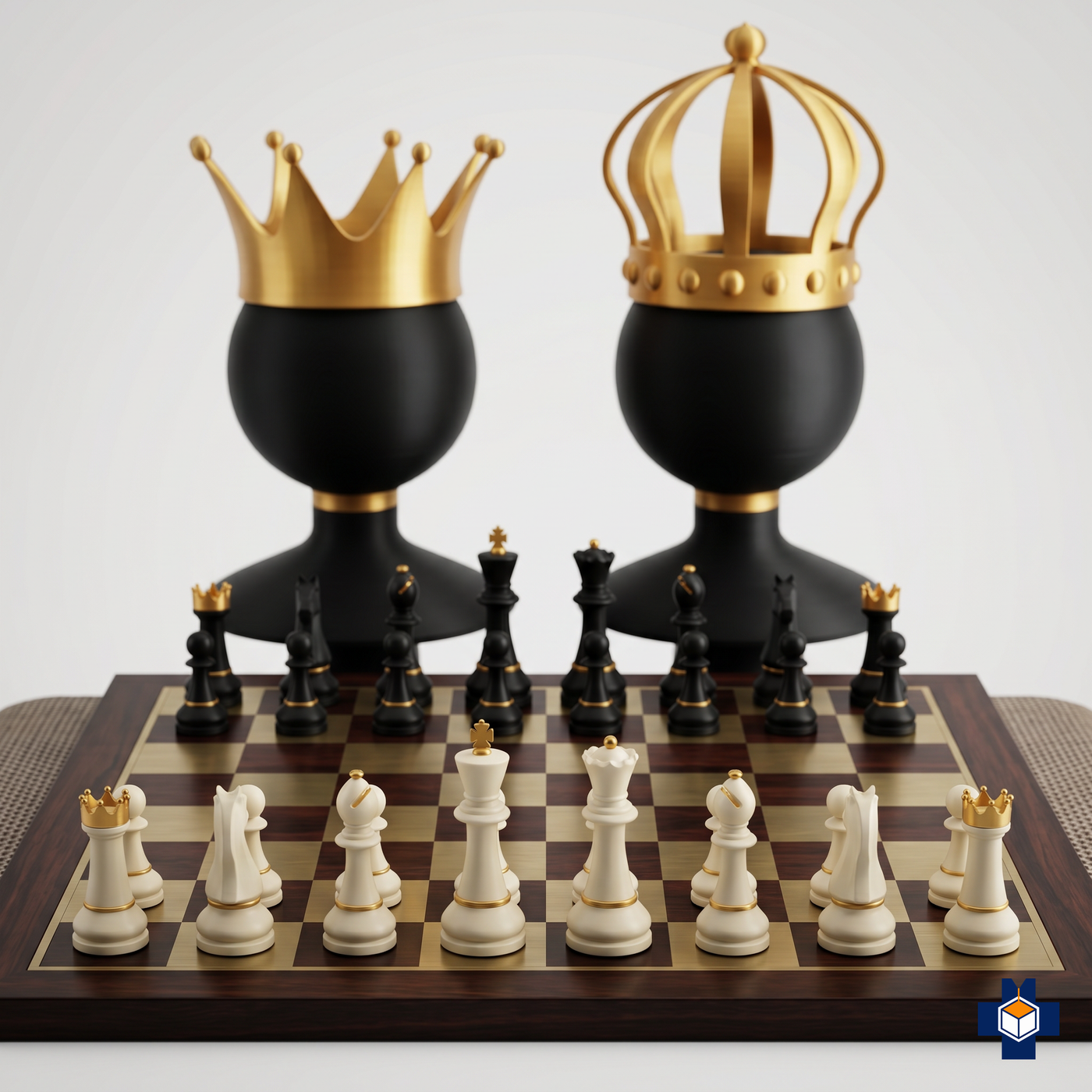 ROYALTY full chess set arranged on a board
