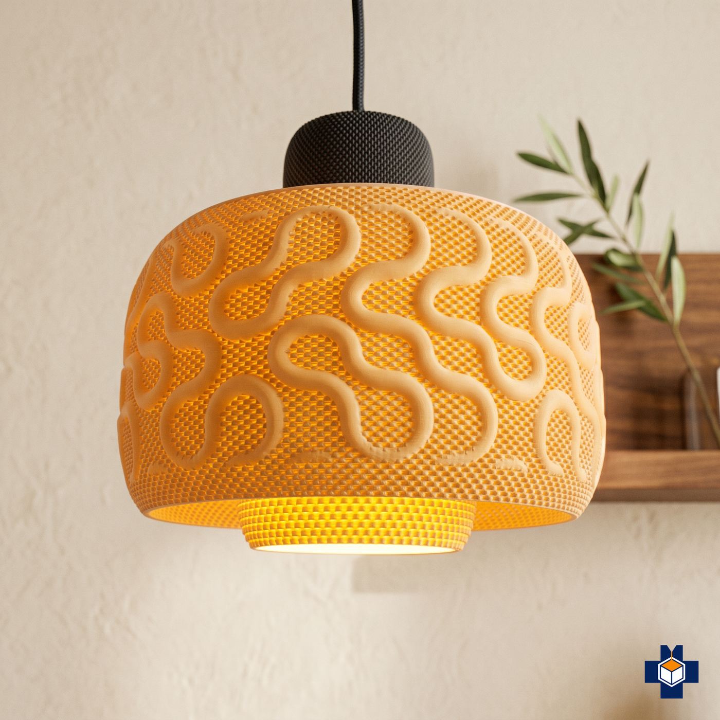 SEAMLESS wavy mesh pendant light in warm ivory