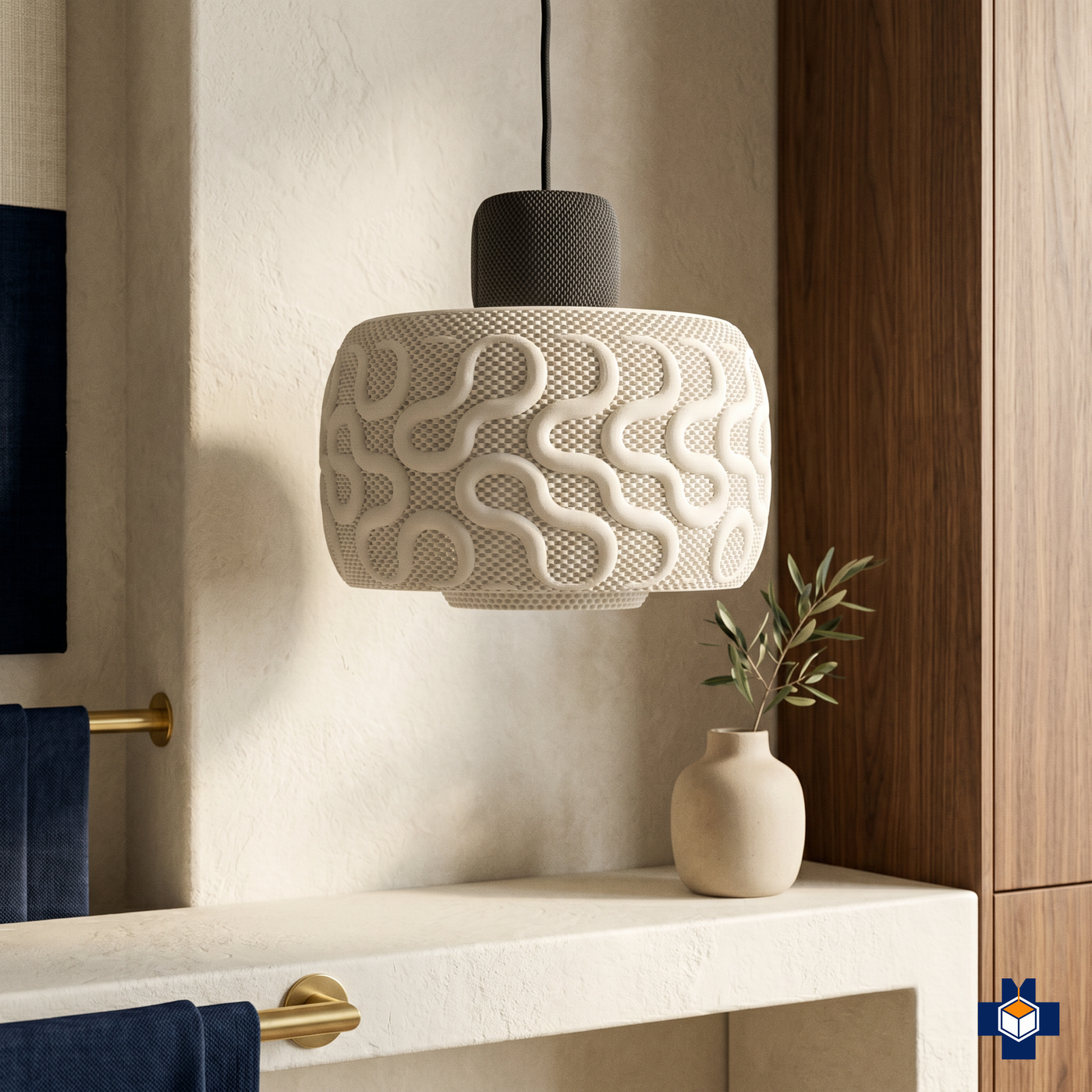 SEAMLESS wavy mesh dome pendant, three-quarter view