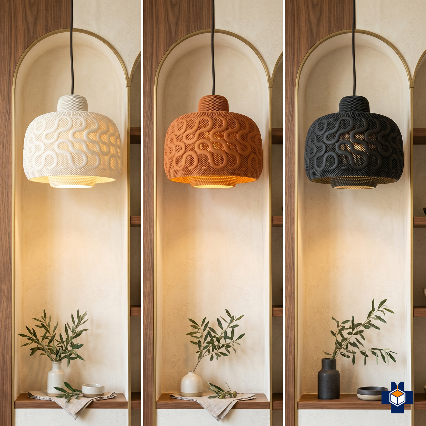 SEAMLESS wavy mesh pendant in ivory, terracotta, and charcoal