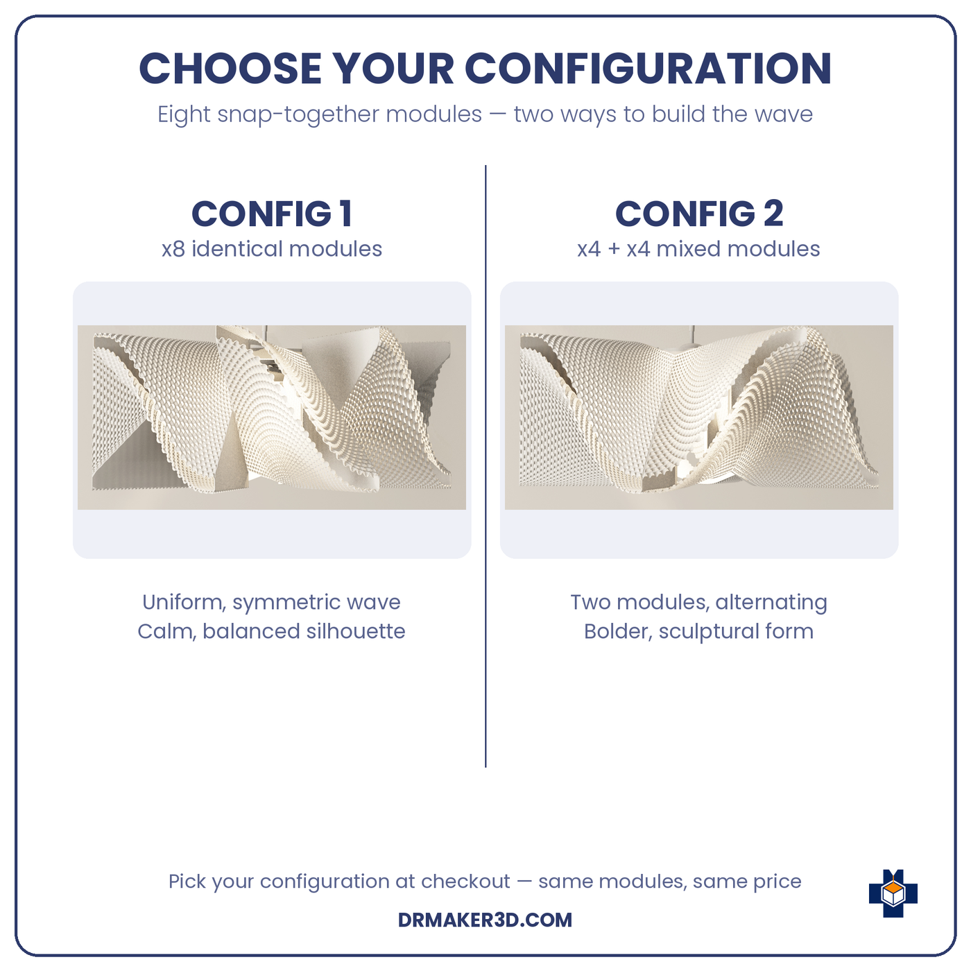 SINE configuration options: Config 1 (x8 identical modules) vs Config 2 (x4 + x4 mixed)