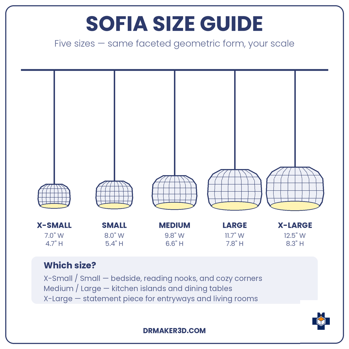 SOFIA pendant size guide