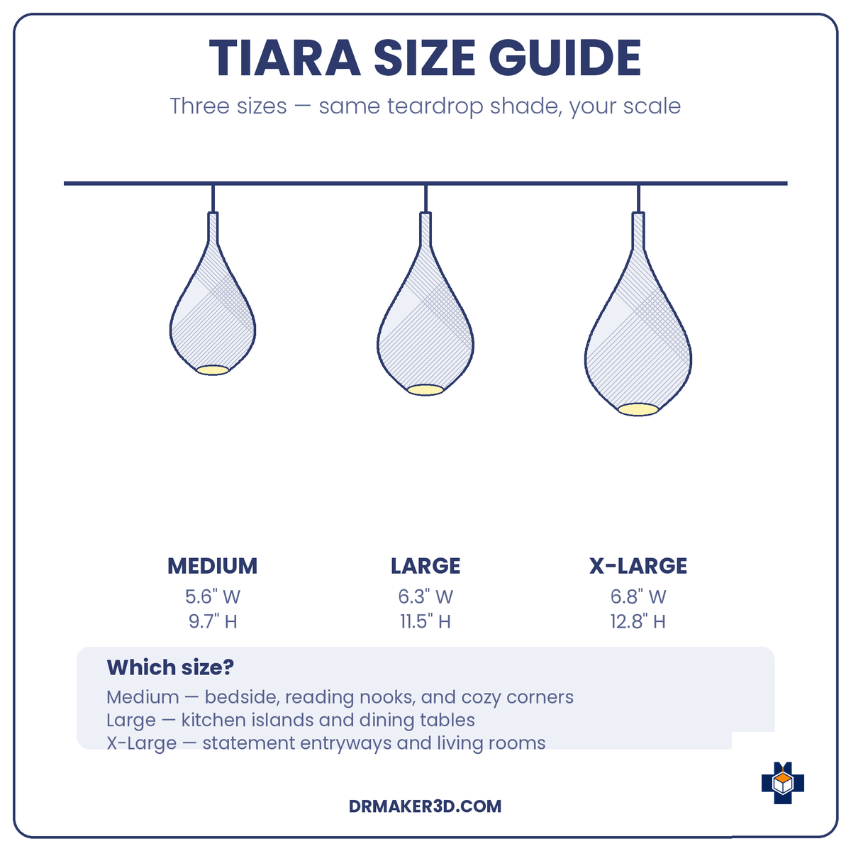TIARA pendant size guide