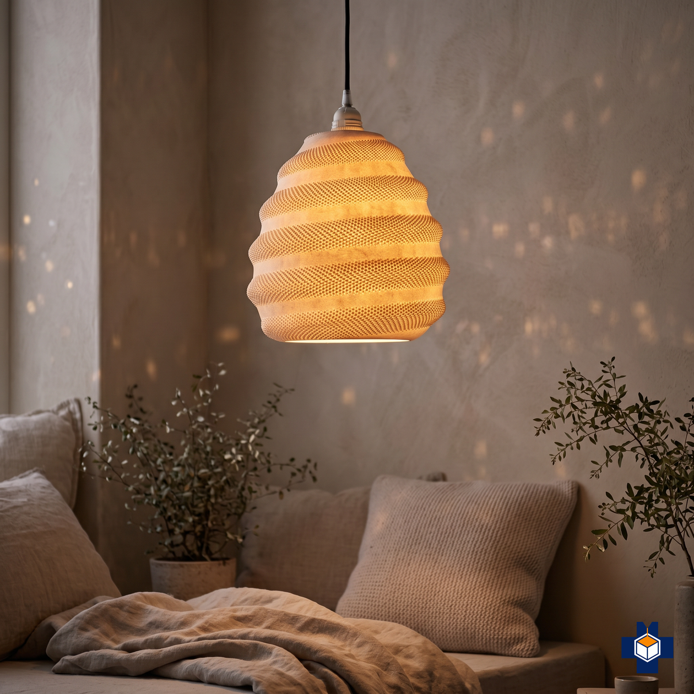 TORO beehive pendant light glowing in a cozy corner