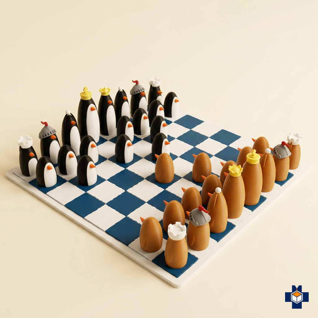 TUXEDO penguin chess set, main view