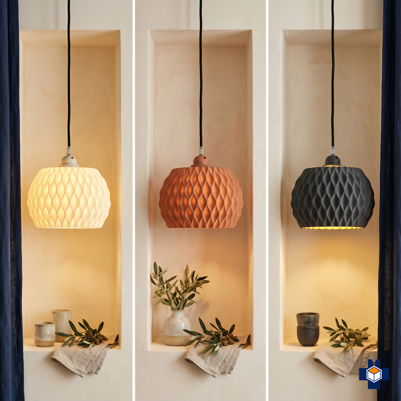 WAVY pendant shown in multiple colorways
