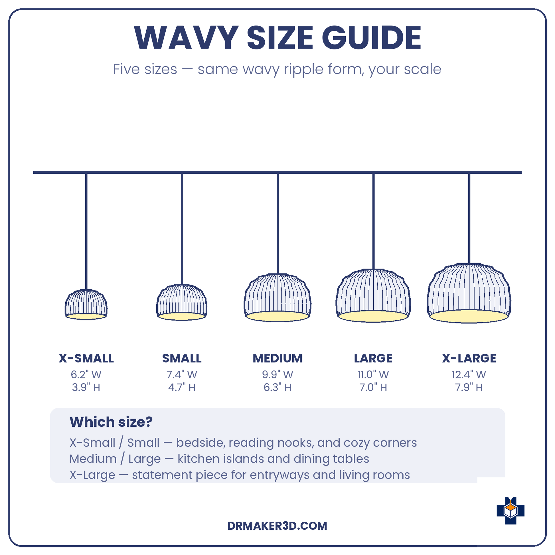 WAVY pendant size guide