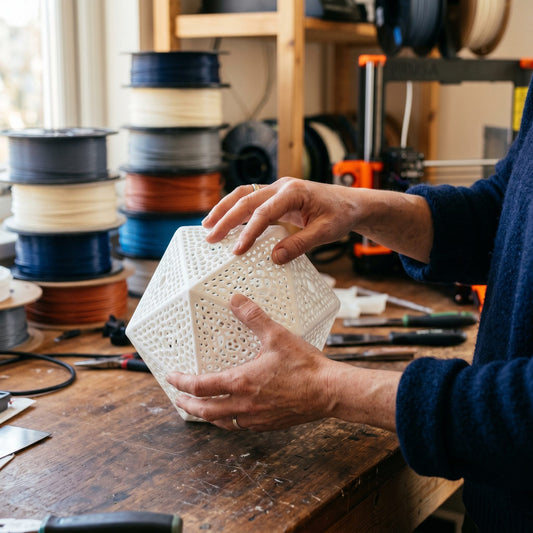 Maker's hands holding a freshly 3D printed object — DrMaker3D custom print quote
