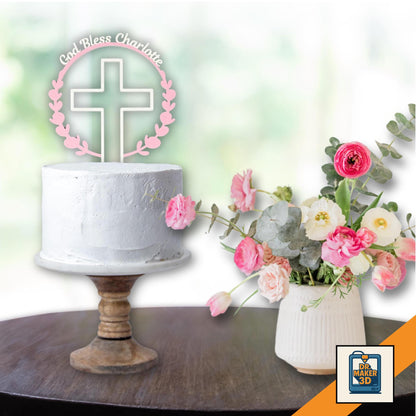 GRACE | 3D Printed God Bless Cake Topper, Personalized Religious Keepsake, Baptism Communion Gift