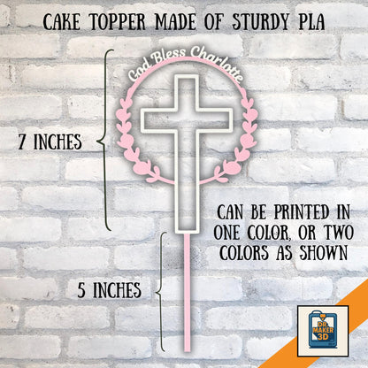 GRACE | 3D Printed God Bless Cake Topper, Personalized Religious Keepsake, Baptism Communion Gift