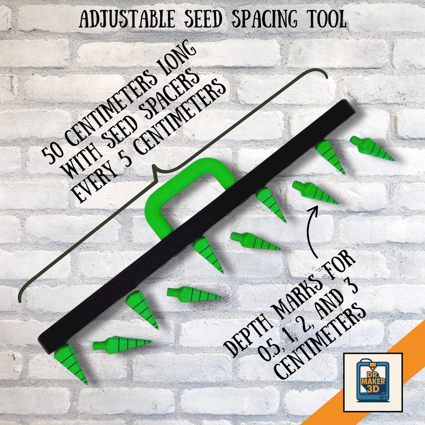 SEEDER | Adjustable Seed Spacing Tool - Garden Row Depth Gauge, Choice of Colors