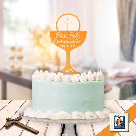 BLESSIE | First Holy Communion Cake Topper, Elegant Christian Catholic Cross Design, 3D Printed Keepsake for Boy or Girl’s Sacred Ceremony