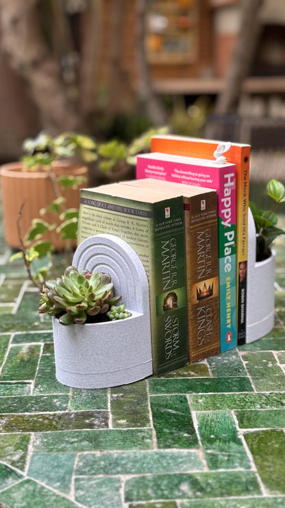 ROOT | 3D Printed Bookend Planter, Succulent Pot with Water Reservoir, Desk Shelf Decor Gift