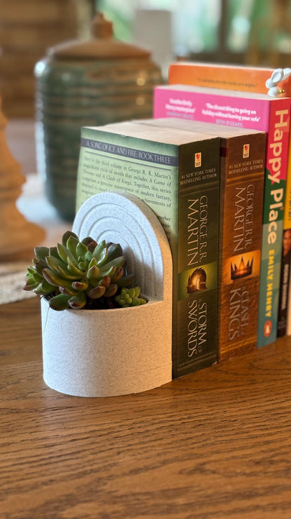 ROOT | 3D Printed Bookend Planter, Succulent Pot with Water Reservoir, Desk Shelf Decor Gift