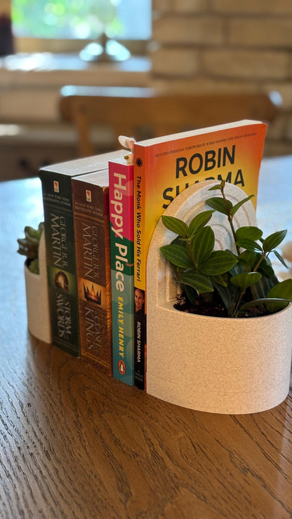 ROOT | 3D Printed Bookend Planter, Succulent Pot with Water Reservoir, Desk Shelf Decor Gift