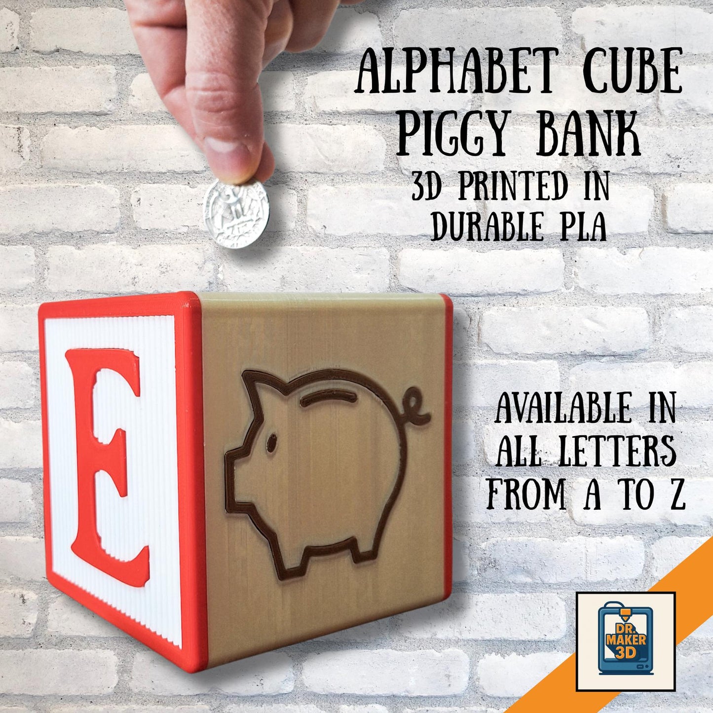 DIME | Personalized Alphabet Block Piggy Bank - Custom Nursery Decor, Choice of Color