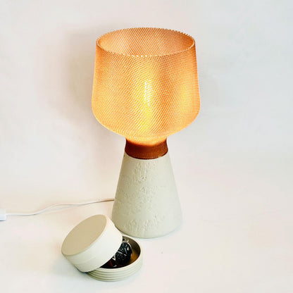 CALIZ | 3D Printed Table Lamp with Hidden Storage, Woven Boho Bedside Light, Bedroom Desk Lamp