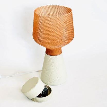 CALIZ | 3D Printed Table Lamp with Hidden Storage, Woven Boho Bedside Light, Bedroom Desk Lamp