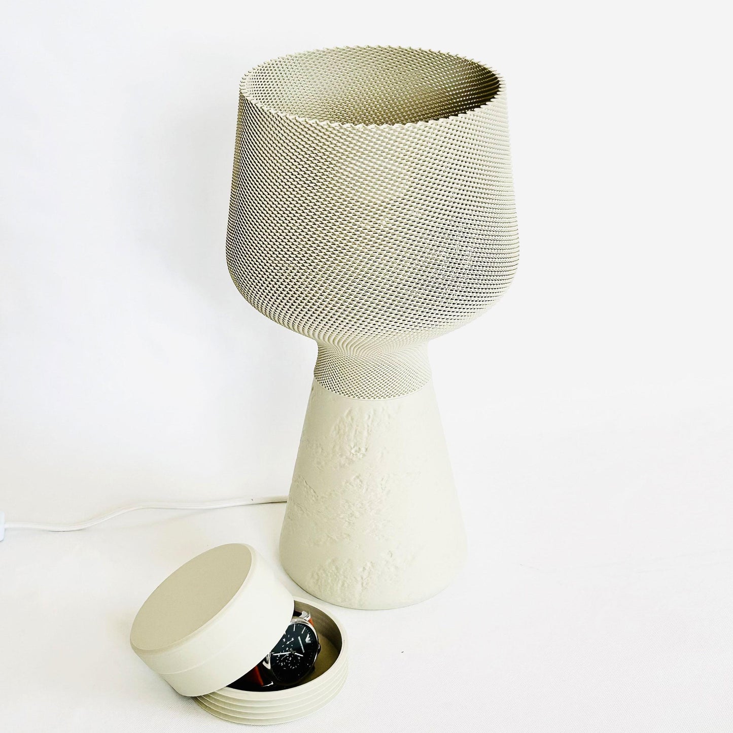 CALIZ M | Woven Table Lamp - Custom Bedside Light with Hidden Storage, Choice of Color