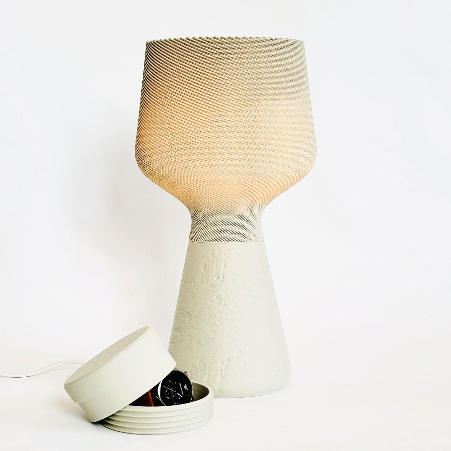 CALIZ M | Woven Table Lamp - Custom Bedside Light with Hidden Storage, Choice of Color