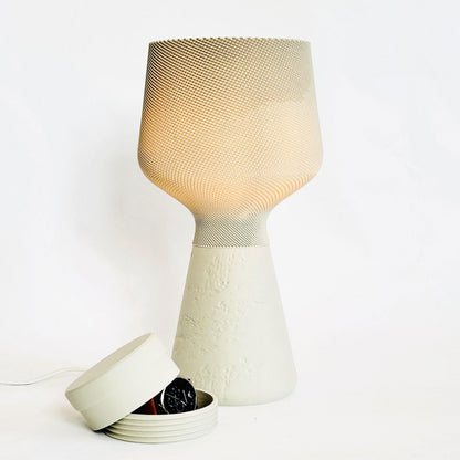 CALIZ | 3D Printed Table Lamp with Hidden Storage, Woven Boho Bedside Light, Bedroom Desk Lamp