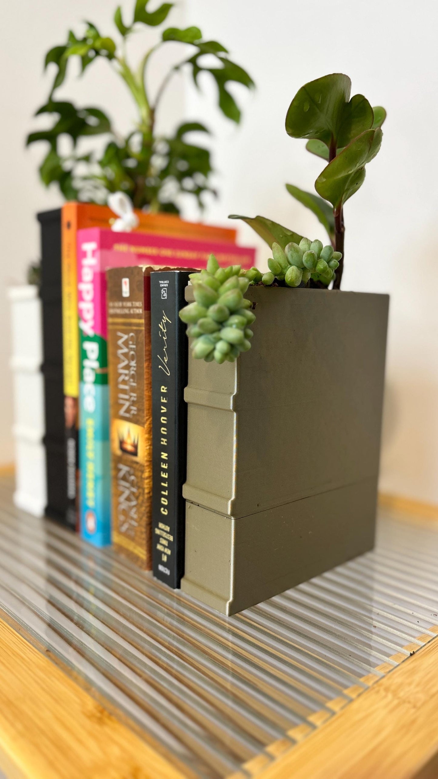 NOVEL | Bookend Planter - Custom Succulent Pot with Water Reservoir, Choice of Size and Color