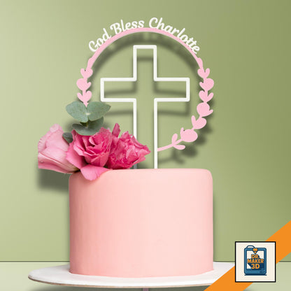 GRACE | 3D Printed God Bless Cake Topper, Personalized Religious Keepsake, Baptism Communion Gift