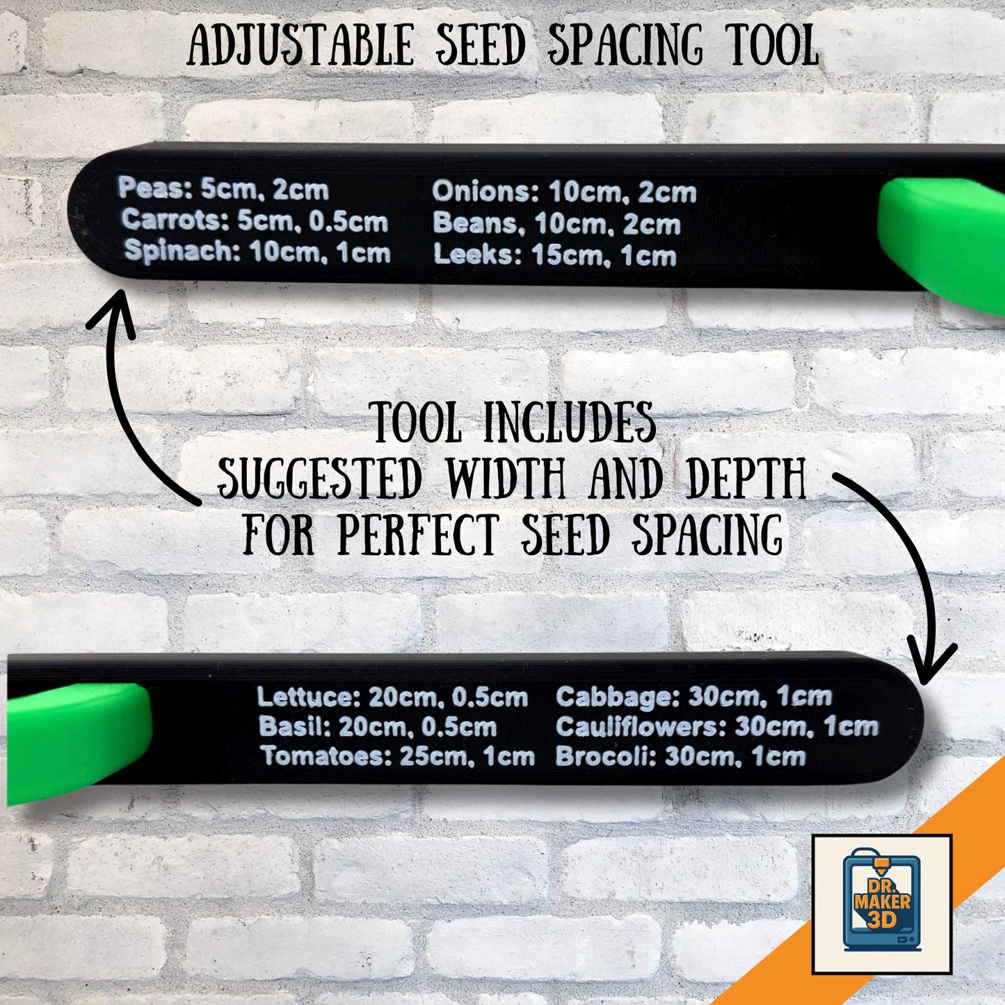 SEEDER | Adjustable Seed Spacing Tool - Garden Row Depth Gauge, Choice of Colors