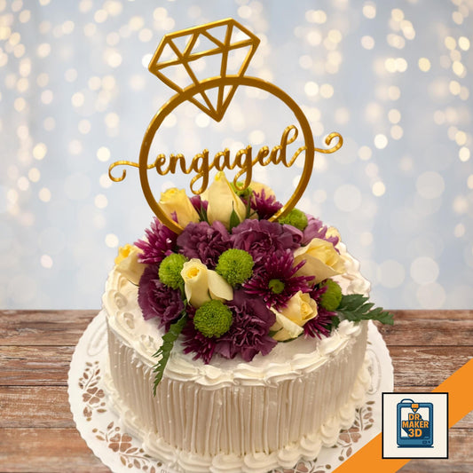 SPARKLE | Personalized Diamond Engagement Ring Cake Topper, Choice of Color