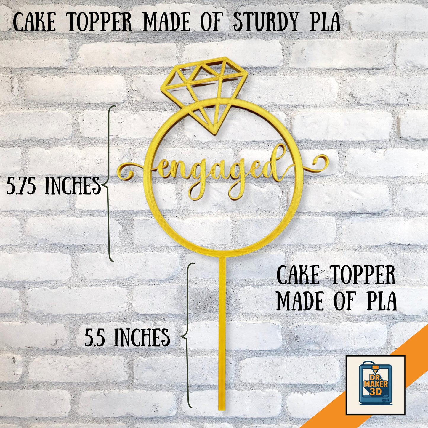 SPARKLE | Personalized Diamond Engagement Ring Cake Topper, Choice of Color