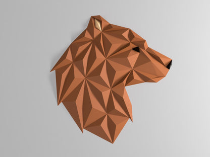 GRIZZLY | 3D Printed Geometric Bear Head Wall Art, Polygon Faux Taxidermy, Cabin Lodge Decor Gift