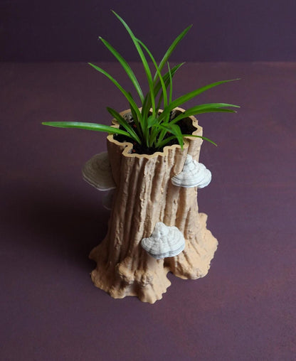 FUNGEE | 3D Printed Mushroom Tree Stump Planter, Cottagecore Succulent Pot, Desk Decor Gift