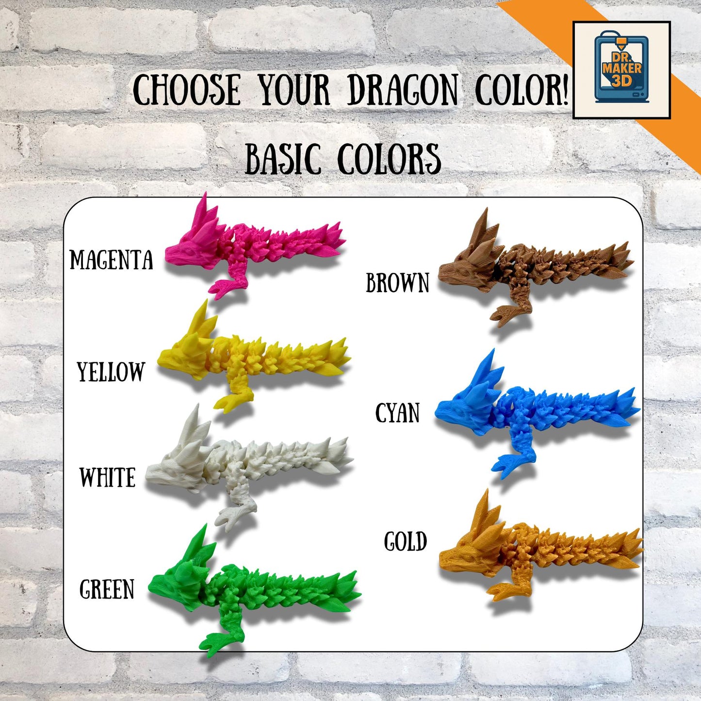 SPARK | 3D Printed Crystal Dragon - Articulated Fidget Toy, Choice of Size and Color