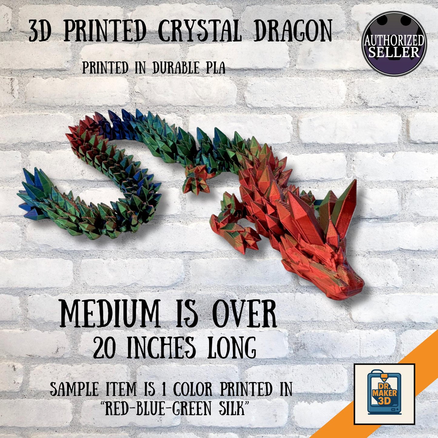 SPARK | 3D Printed Crystal Dragon - Articulated Fidget Toy, Choice of Size and Color