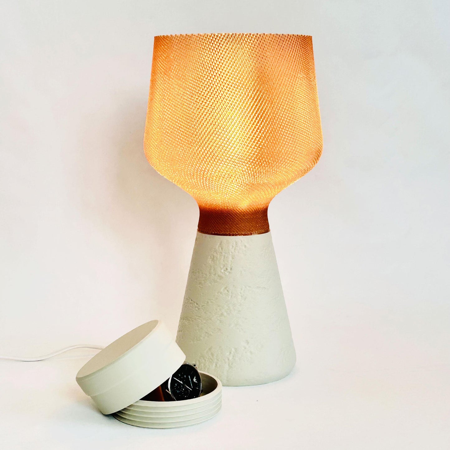 CALIZ M | Woven Table Lamp - Custom Bedside Light with Hidden Storage, Choice of Color