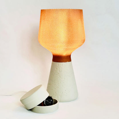 CALIZ | 3D Printed Table Lamp with Hidden Storage, Woven Boho Bedside Light, Bedroom Desk Lamp