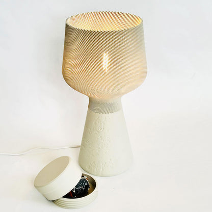 CALIZ | 3D Printed Table Lamp with Hidden Storage, Woven Boho Bedside Light, Bedroom Desk Lamp