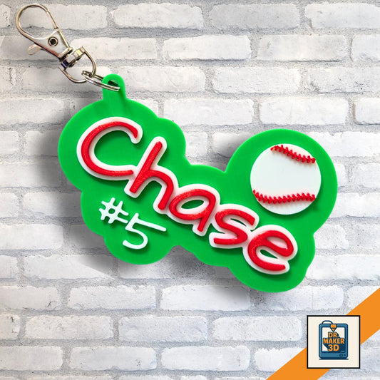 SLIDER | Personalized Baseball Bag Tag - Custom Name Keyring, Choice of Colors