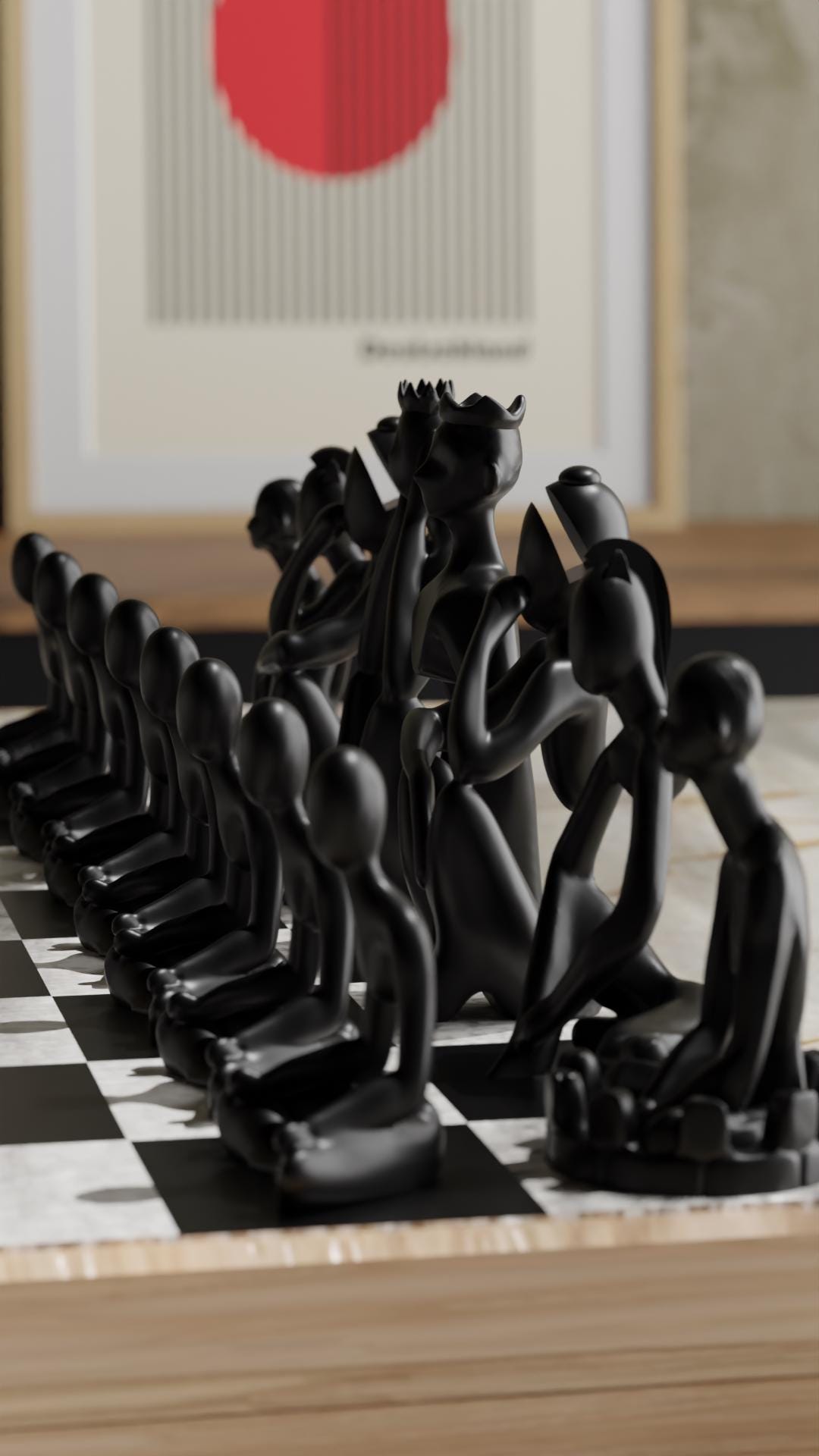 ABBY | 3D Printed Abstract Chess Set with Storage Box, Modern Board Game Gift